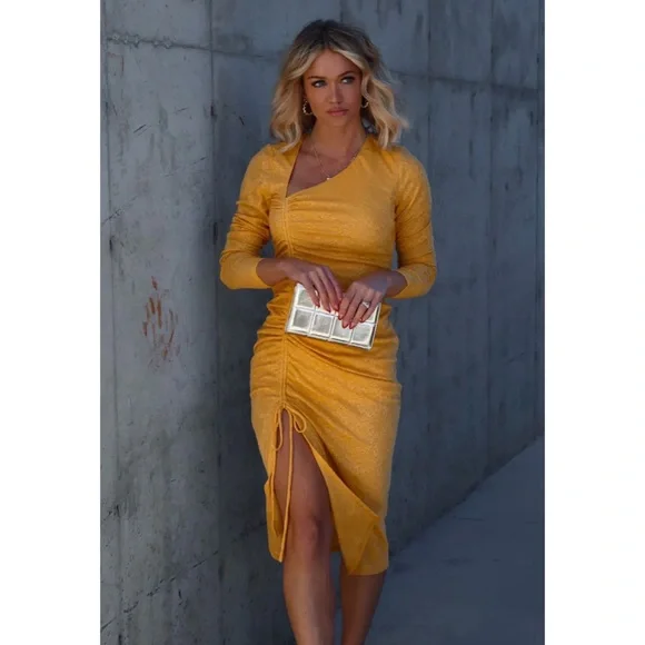 vici gold midi dress with adjustable side split - Picture 6 of 9